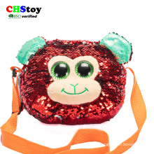 CHStoy #20B3090 custom Shining cute monkey handbag coin purse bag for girls sequins shoulder bag